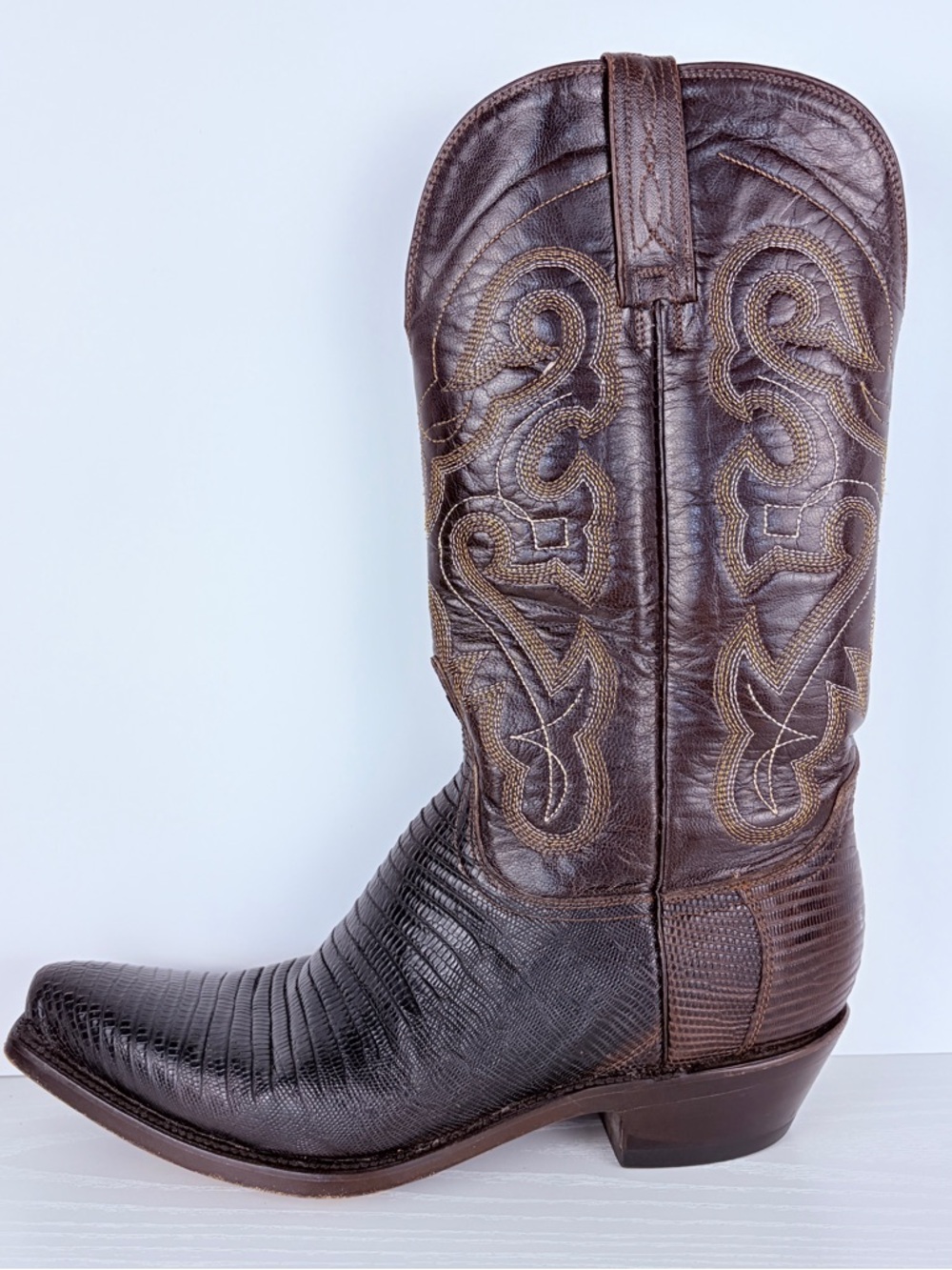 Ferrini Lizard Snip Toe Cowboy Boots Leather Brown Rodeo Boho 8.5 B - Picture 4 of 12